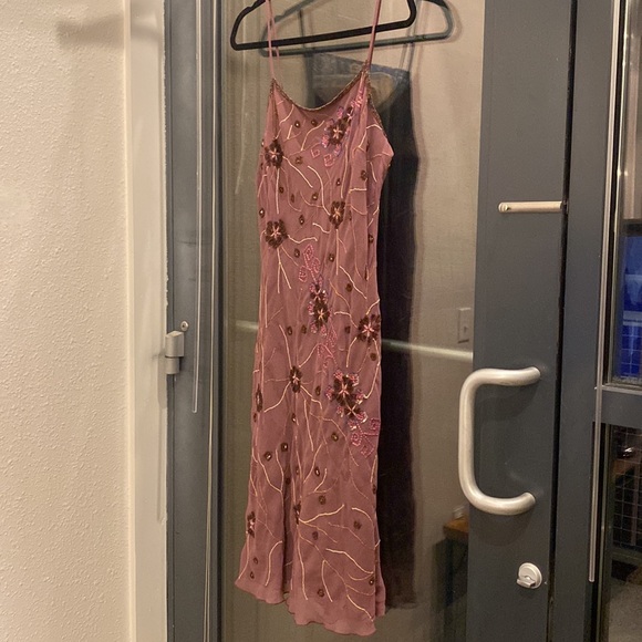 Vintage 90’s Y2K midi slip dress beaded embroidered mauve purple floral - Picture 2 of 11